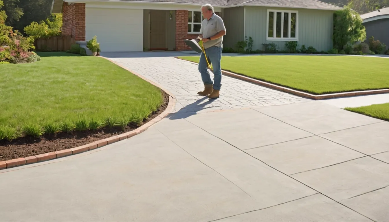 A freshly poured concrete driveway in front of a ranch home in Godfrey