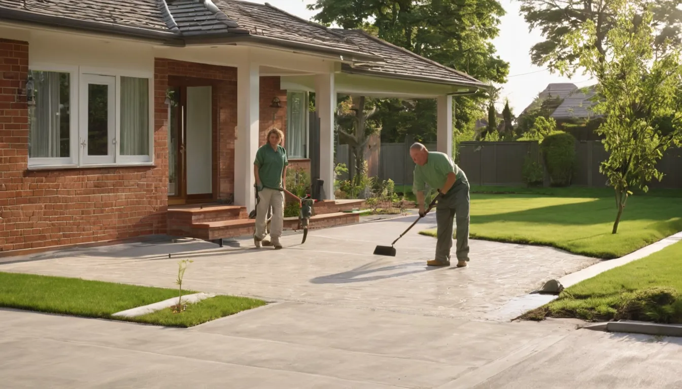 A freshly poured concrete driveway in front of a home in Godfrey